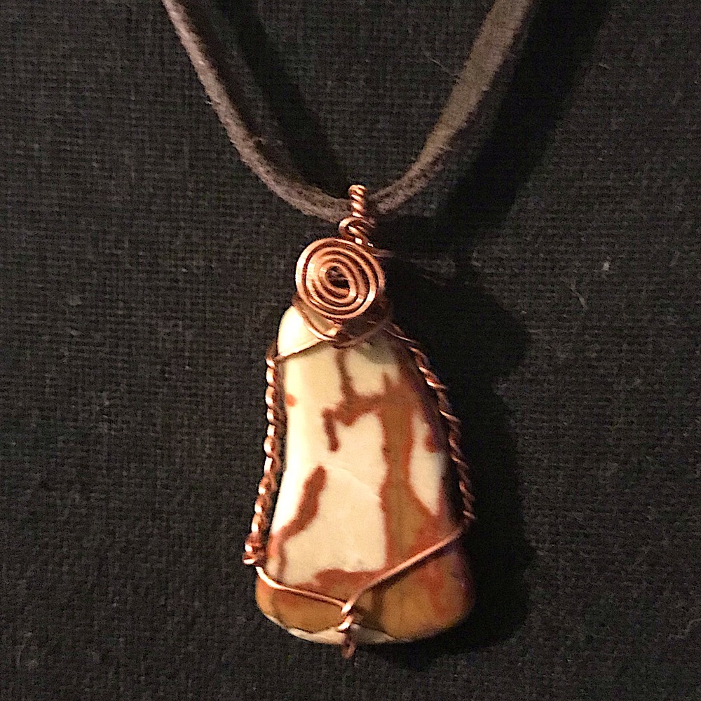 Handmade Picture Jasper Copper Wrapped Bohemian Artisan Pendant - Picture 2 of 10